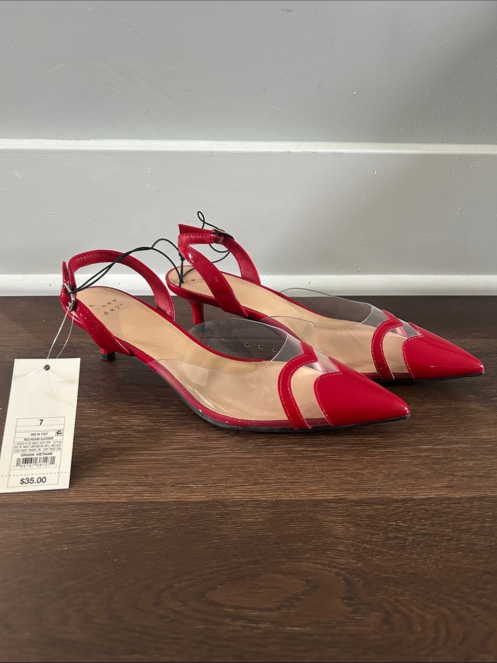 NWT A new Day Eleanor Red Patent Pointed Slingback Kitten Heels | Red Heels